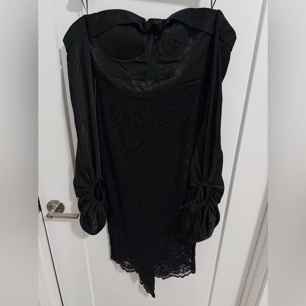 MISHA Collection Cleo Black Lace Off-Shoulder Midi Dress Size‎ US 2 - Picture 6 of 9
